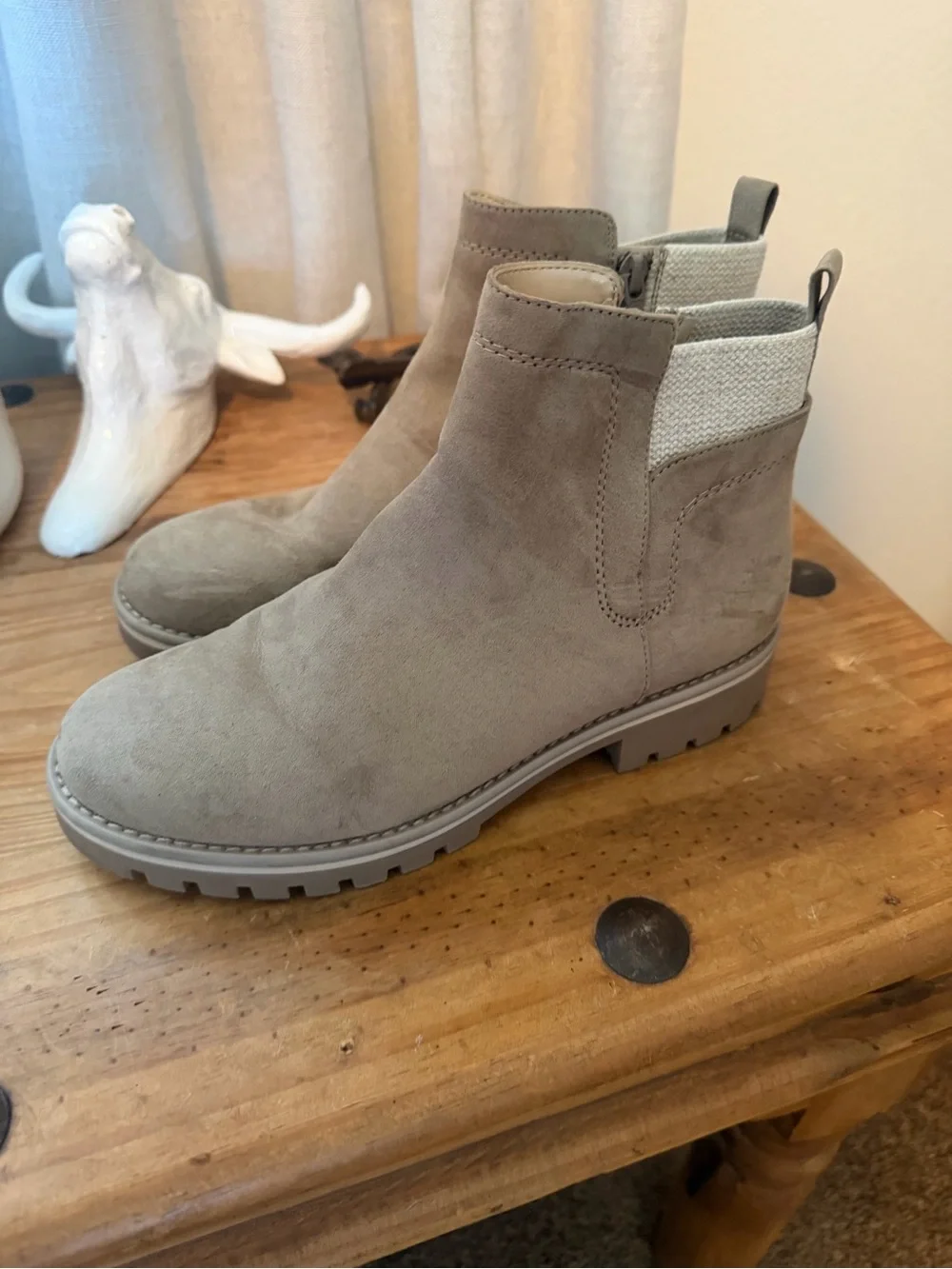 Sole Society Taupe Suede Ankle Booties with Cream Knit Detail - Picture 2 of 4